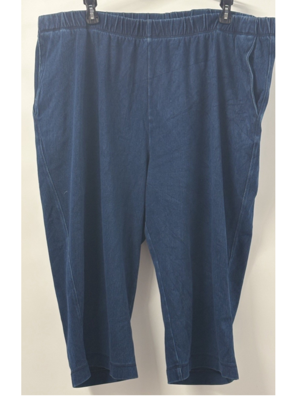 Lands' End Sport Knit Capri Pants Dark Wash Blue Denim Stretch 1X 16W-18W